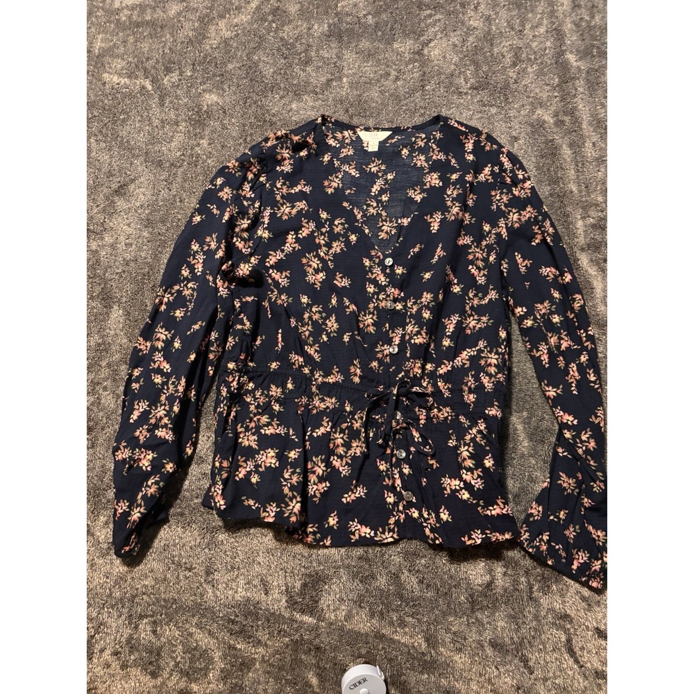 Time And Tru Navy Blue Peplum Floral Shirt Size 12-14 - Picture 8 of 13